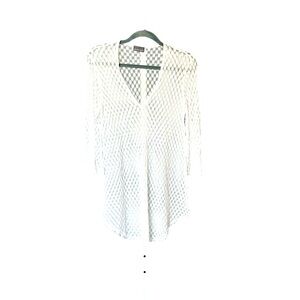 White V-Neck Textured sheer Dress…szS…Perfect